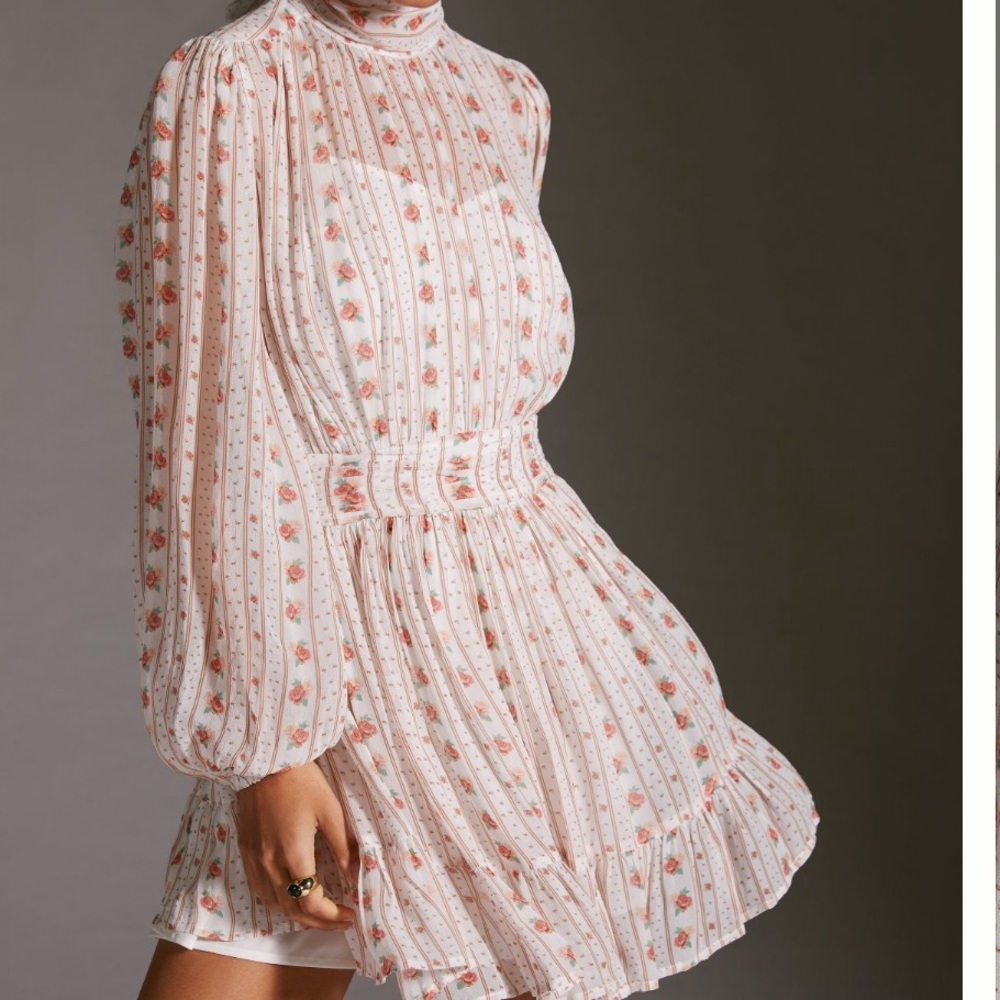 Anthropologie Let me be mock neck sheer mini dress